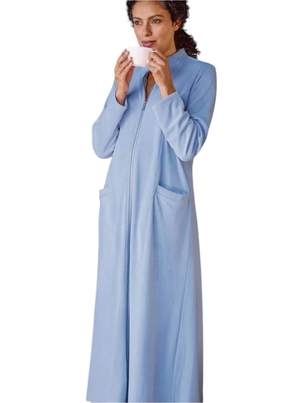 Soft Surroundings Zinfandel Zip Robe PS Petite Small Velour Pockets Blue